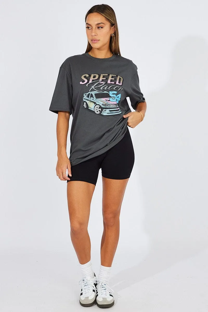 Grey Graphic Tee Short Sleeve sold by Ally Fashion product image thumbnail 2