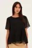 Black Dobby Chiffon Flutter Sleeve Tiered Hem Top sold by Ally Fashion