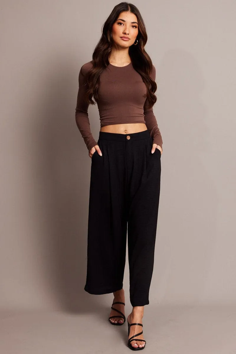 Black Wide Leg Pants Cropped sold by Ally Fashion product image thumbnail 2