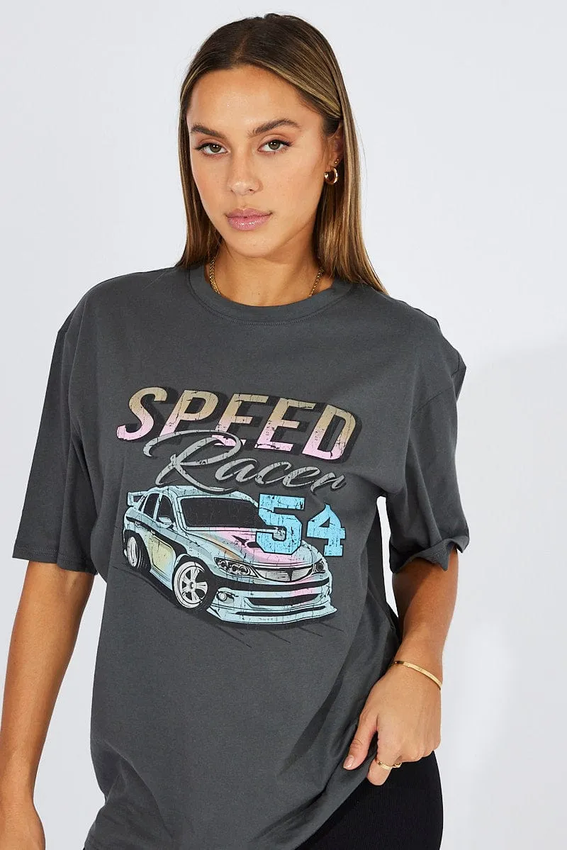 Grey Graphic Tee Short Sleeve sold by Ally Fashion product image thumbnail 3