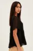 Black Dobby Chiffon Flutter Sleeve Tiered Hem Top sold by Ally Fashion