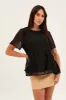 Black Dobby Chiffon Flutter Sleeve Tiered Hem Top sold by Ally Fashion