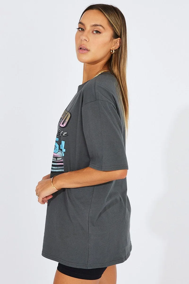 Grey Graphic Tee Short Sleeve sold by Ally Fashion product image thumbnail 4