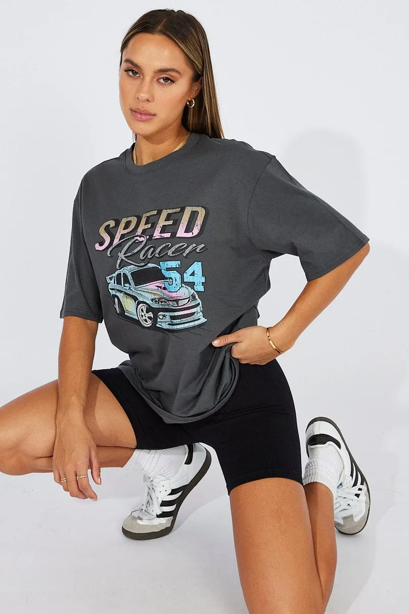 Grey Graphic Tee Short Sleeve sold by Ally Fashion