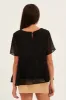 Black Dobby Chiffon Flutter Sleeve Tiered Hem Top sold by Ally Fashion