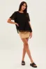 Black Dobby Chiffon Flutter Sleeve Tiered Hem Top sold by Ally Fashion