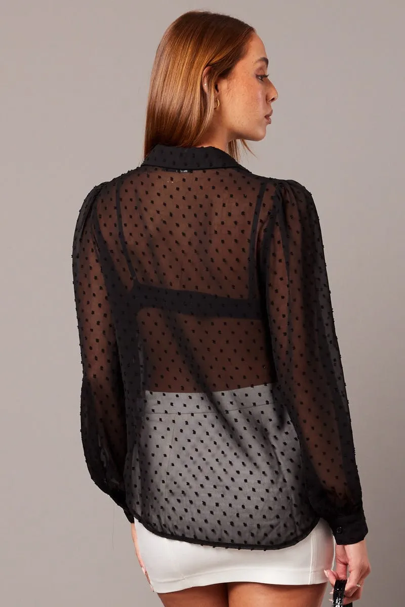 Black Shirt Long Sleeve Self Dot sold by Ally Fashion product image thumbnail 5