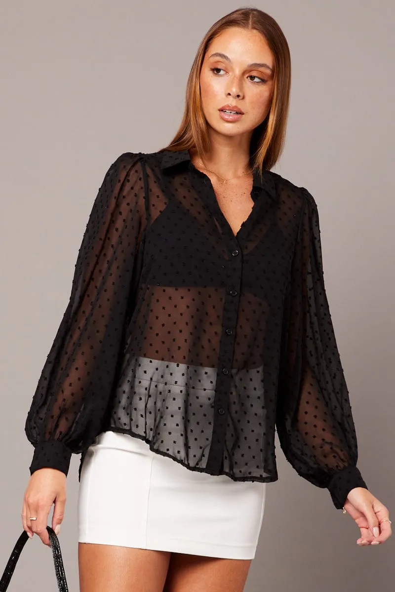 Black Shirt Long Sleeve Self Dot sold by Ally Fashion product image thumbnail 3