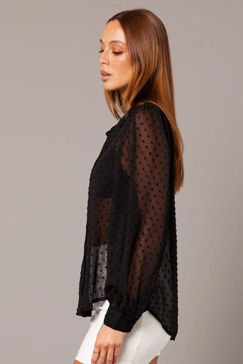 Black Shirt Long Sleeve Self Dot sold by Ally Fashion product image thumbnail 4