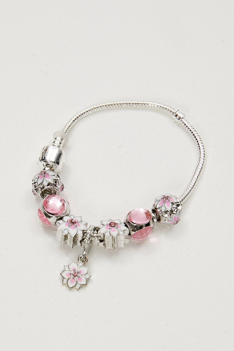 Silver Charm Bracelet With Flower Beads sold by Ally Fashion product image thumbnail 2
