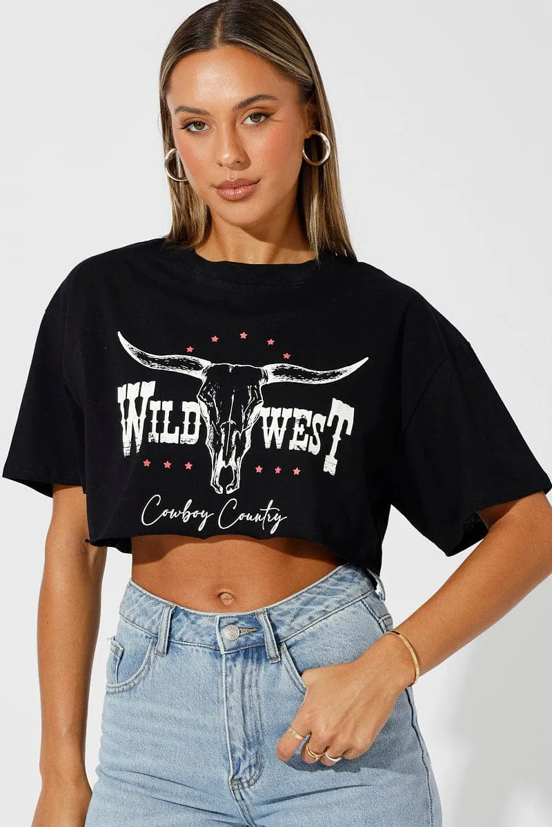Black Graphic Tee Short Sleeve Crop sold by Ally Fashion product image thumbnail 3
