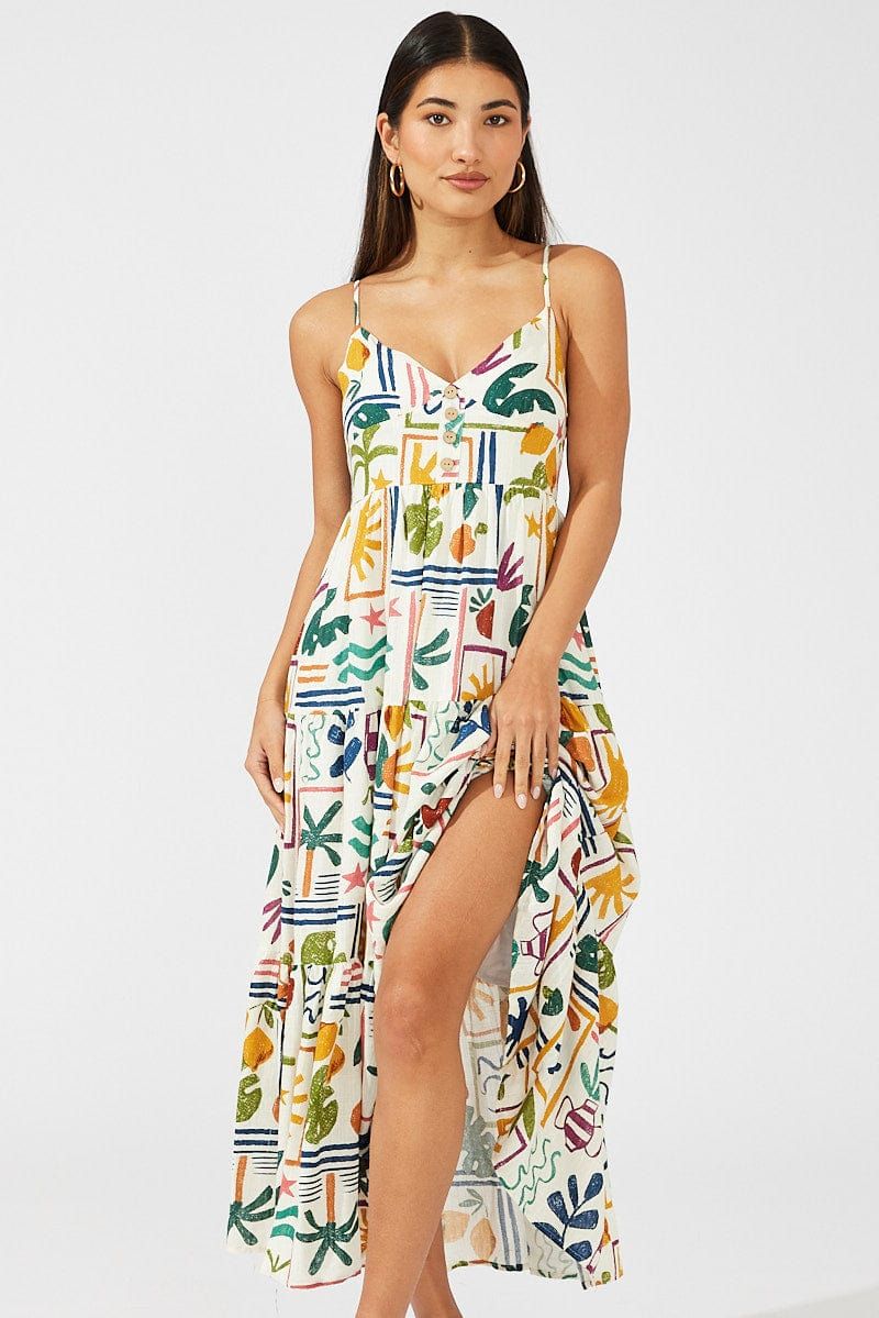 Multi Abstract Midi Dress Sleeveless V-Neck sold by Ally Fashion product image thumbnail 2