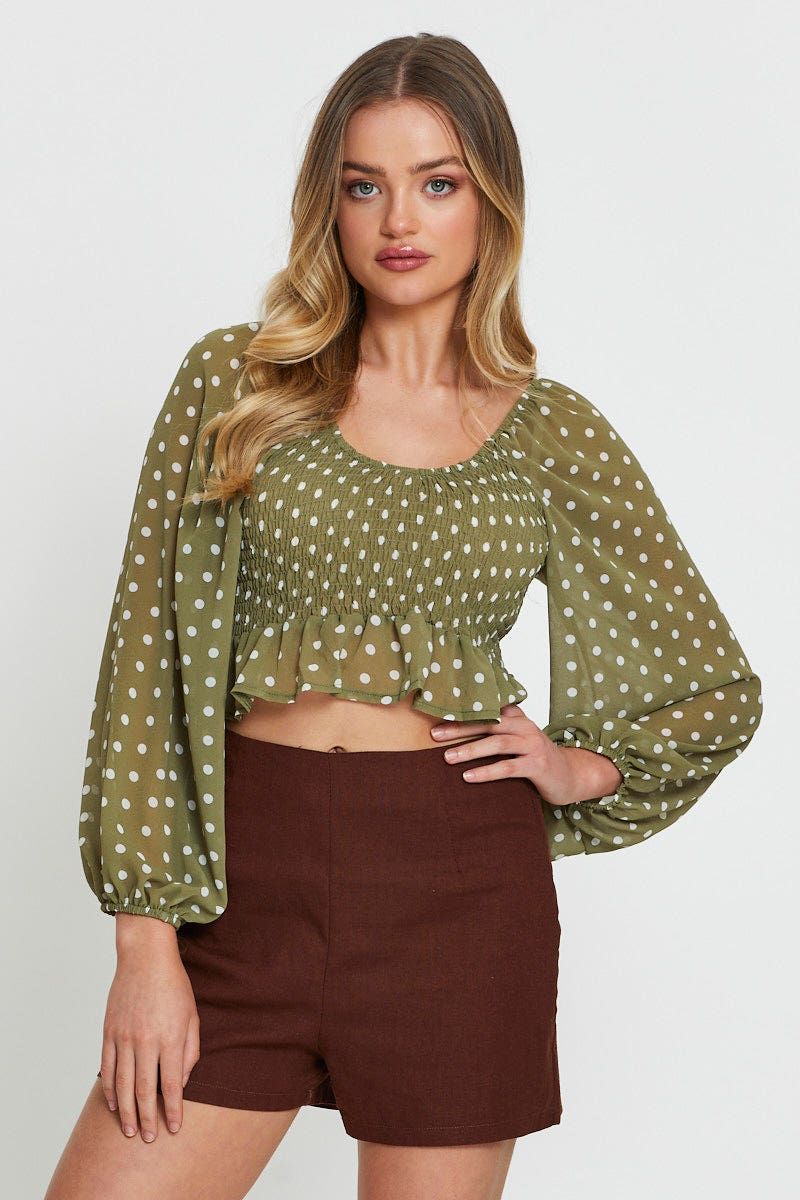 Polka Dot Crop Top Long Sleeve sold by Ally Fashion