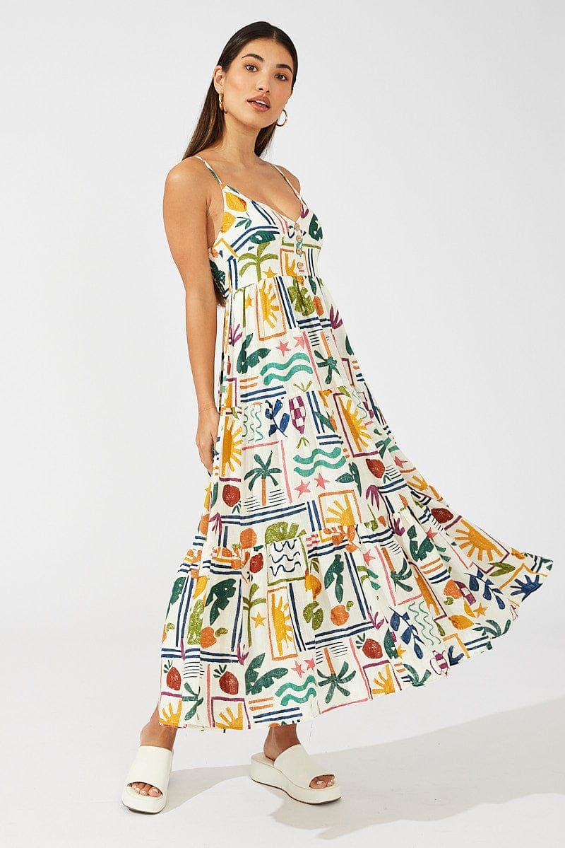 Multi Abstract Midi Dress Sleeveless V-Neck sold by Ally Fashion product image thumbnail 3