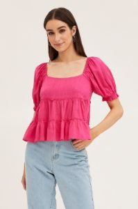 Pink Peplum Top Short Sleeve sold by Ally Fashion