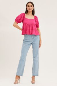 Pink Peplum Top Short Sleeve sold by Ally Fashion