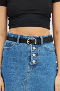 Black Buckle Belt in Faux Croc sold by Ally Fashion