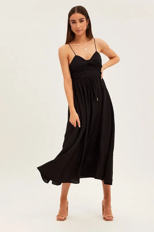 Black Twist Front Detail Satin Maxi Dress sold by Ally Fashion