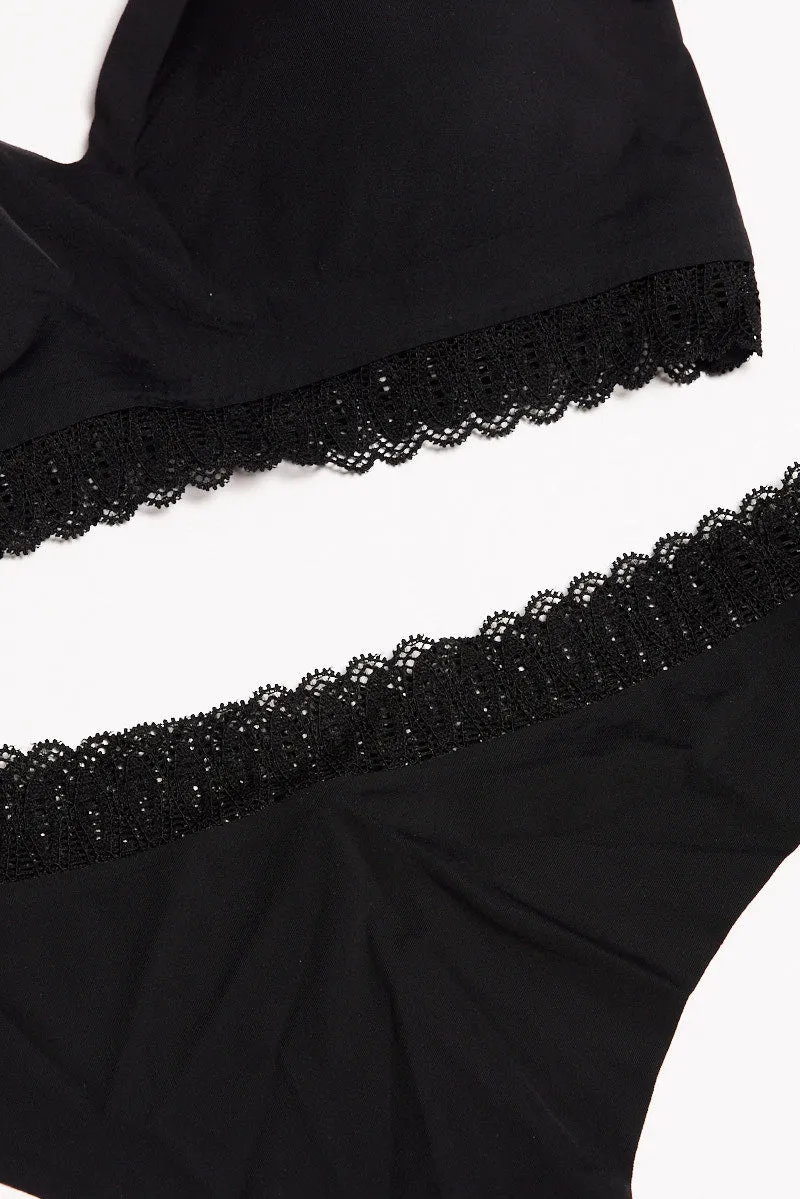 Black Lace Trim Bralette and Knickers Lingerie Set sold by Ally Fashion product image thumbnail 2