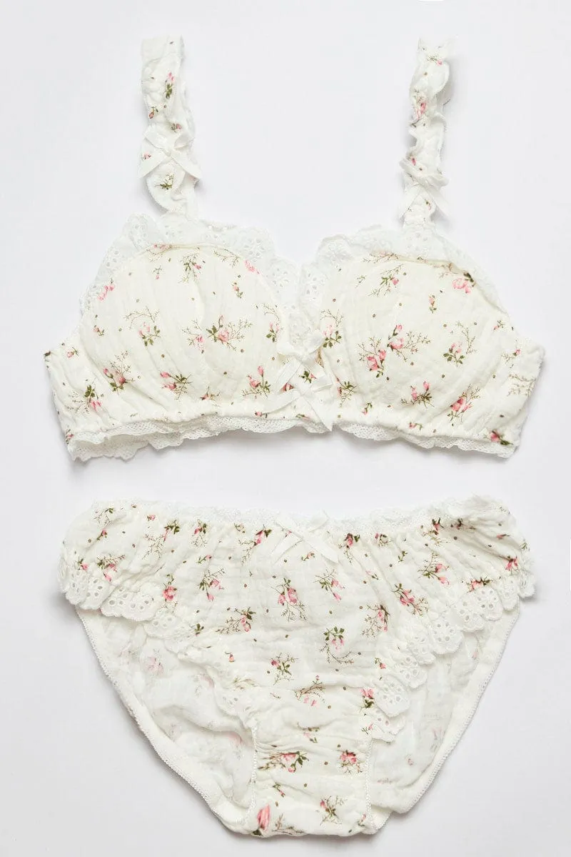 White Floral Print Lingerie Set sold by Ally Fashion