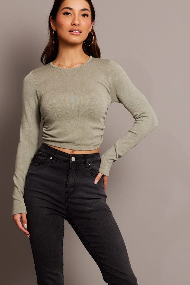 Green Seamless Top Long Sleeve Side Ruched sold by Ally Fashion