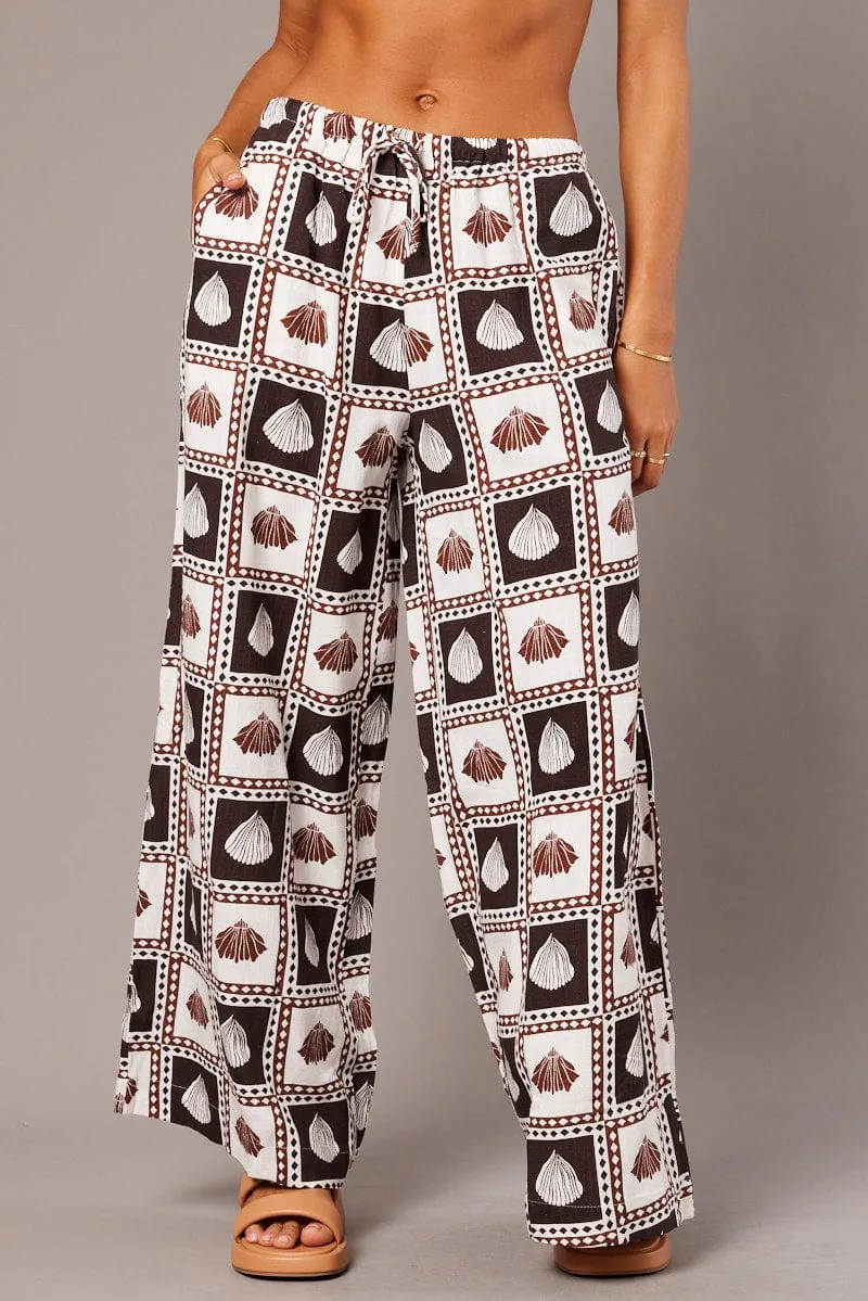 Brown Abstract Wide Leg Pants High Rise sold by Ally Fashion product image thumbnail 3