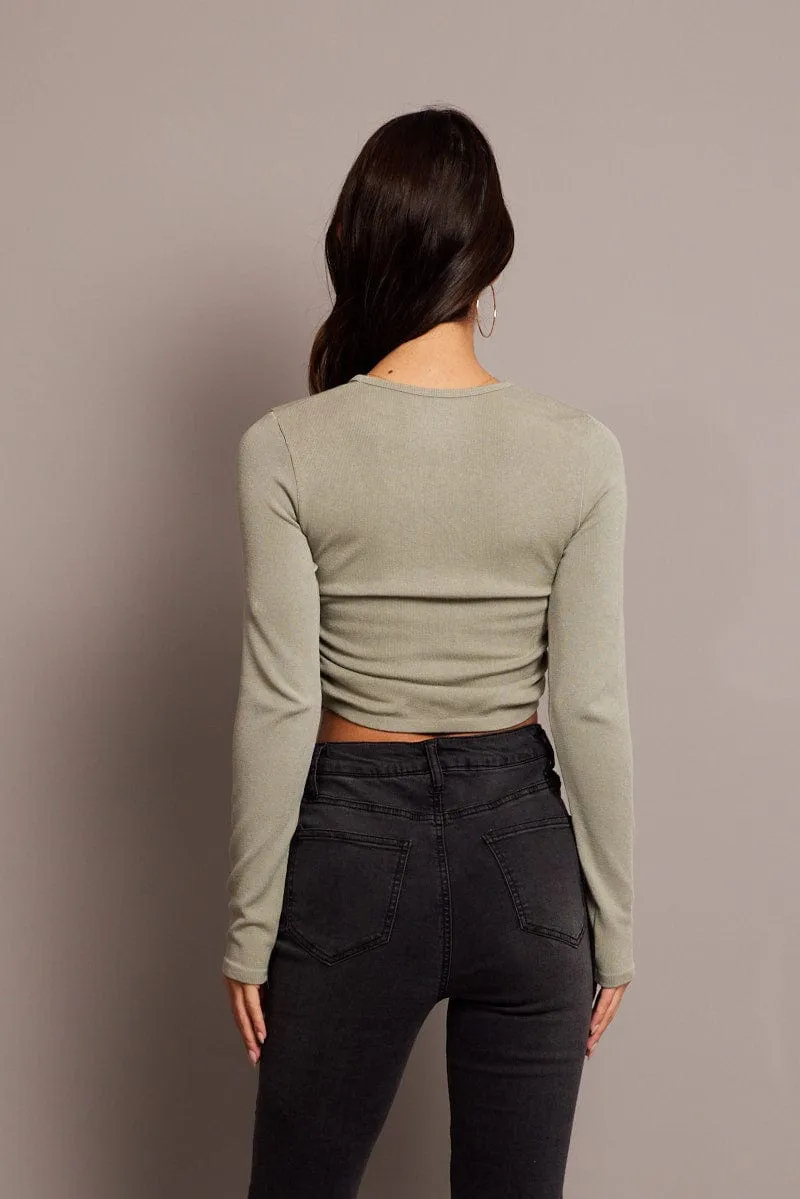 Green Seamless Top Long Sleeve Side Ruched sold by Ally Fashion product image thumbnail 5