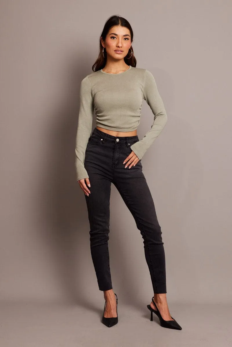 Green Seamless Top Long Sleeve Side Ruched sold by Ally Fashion product image thumbnail 2