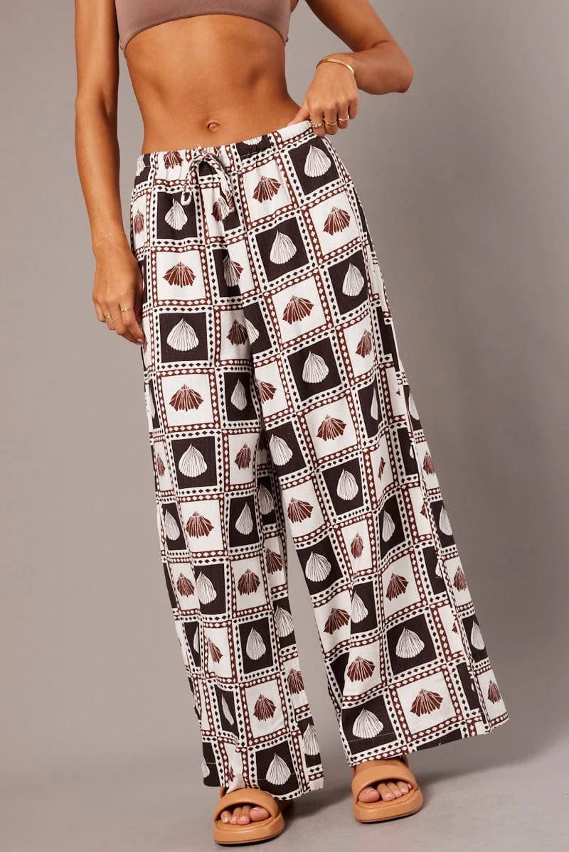 Brown Abstract Wide Leg Pants High Rise sold by Ally Fashion
