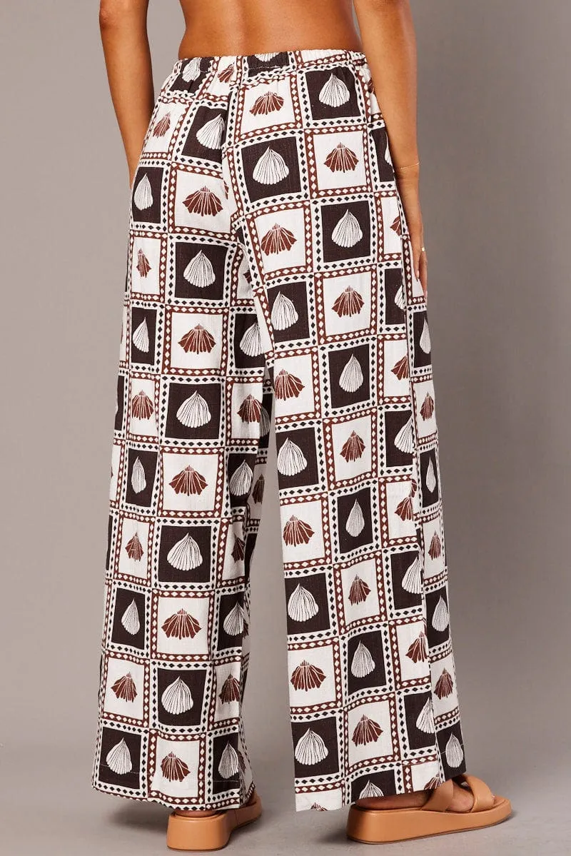 Brown Abstract Wide Leg Pants High Rise sold by Ally Fashion product image thumbnail 5