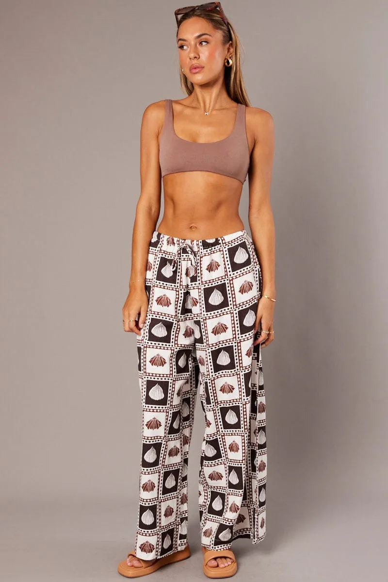 Brown Abstract Wide Leg Pants High Rise sold by Ally Fashion product image thumbnail 2