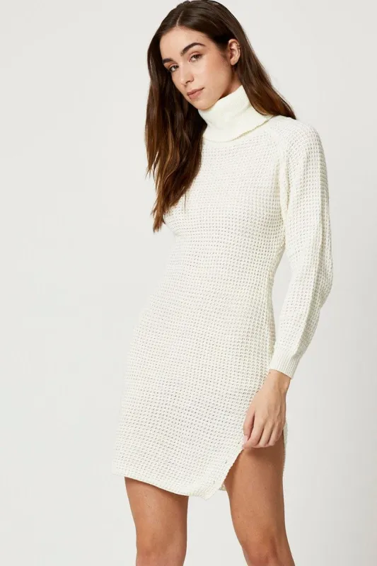 White Roll Neck Knit Dress sold by Ally Fashion