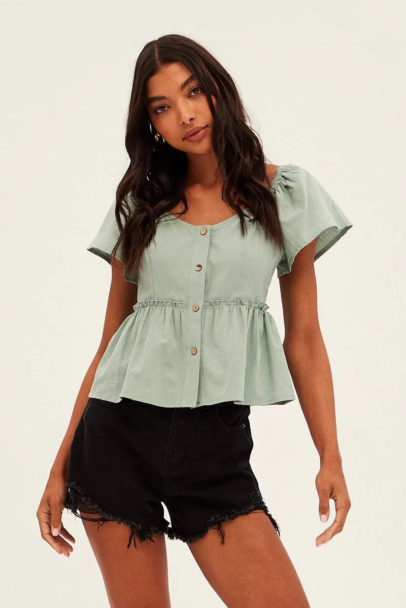 Green Bell Sleeve Peplum Top sold by Ally Fashion product image thumbnail 3