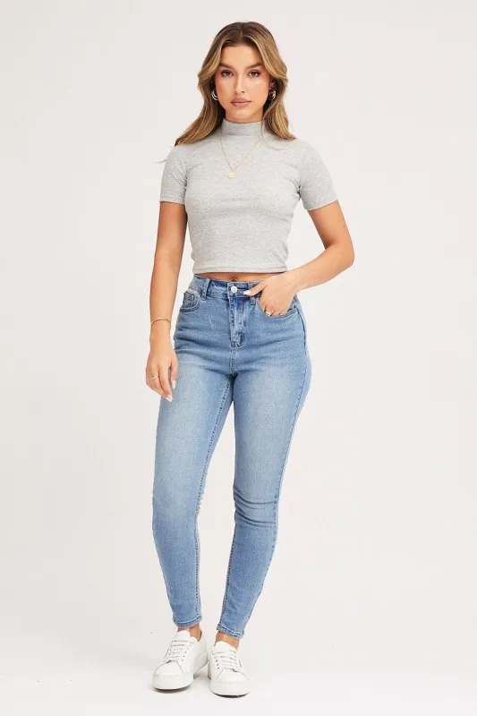 Blue High Rise Skinny Denim Jean sold by Ally Fashion