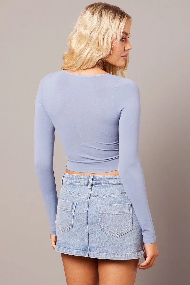 Blue Top Seamless Long Sleeve V Neck Cropped sold by Ally Fashion product image thumbnail 5