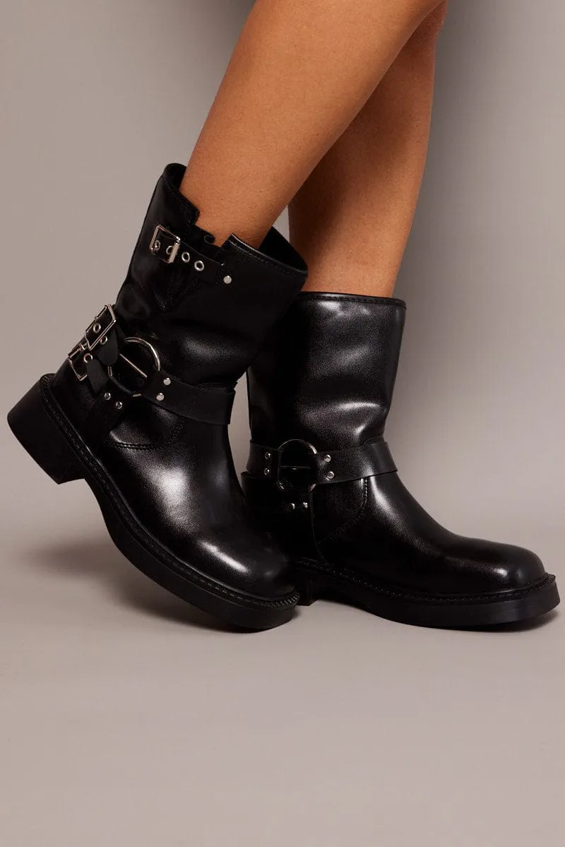 Black Multi Buckle Biker Boots sold by Ally Fashion