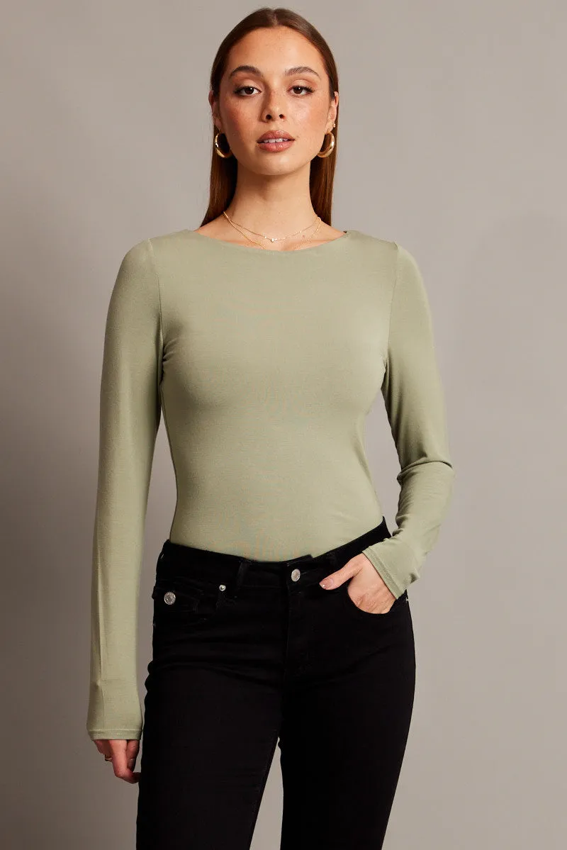Green Top Long Sleeve Boat Neck Modal sold by Ally Fashion