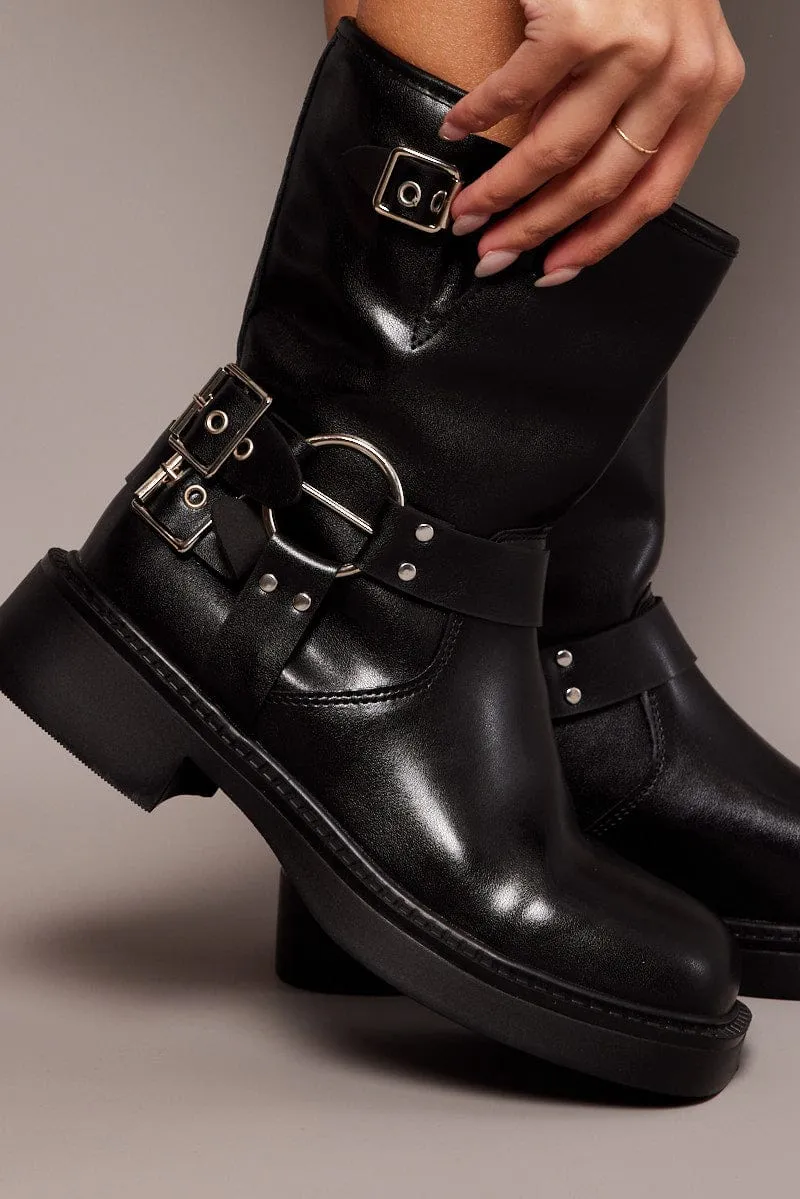 Black Multi Buckle Biker Boots sold by Ally Fashion product image thumbnail 2