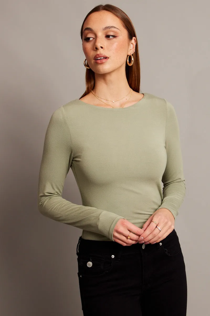 Green Top Long Sleeve Boat Neck Modal sold by Ally Fashion product image thumbnail 3