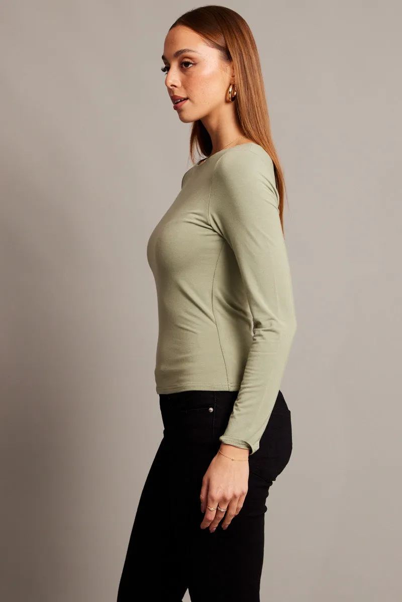 Green Top Long Sleeve Boat Neck Modal sold by Ally Fashion product image thumbnail 4
