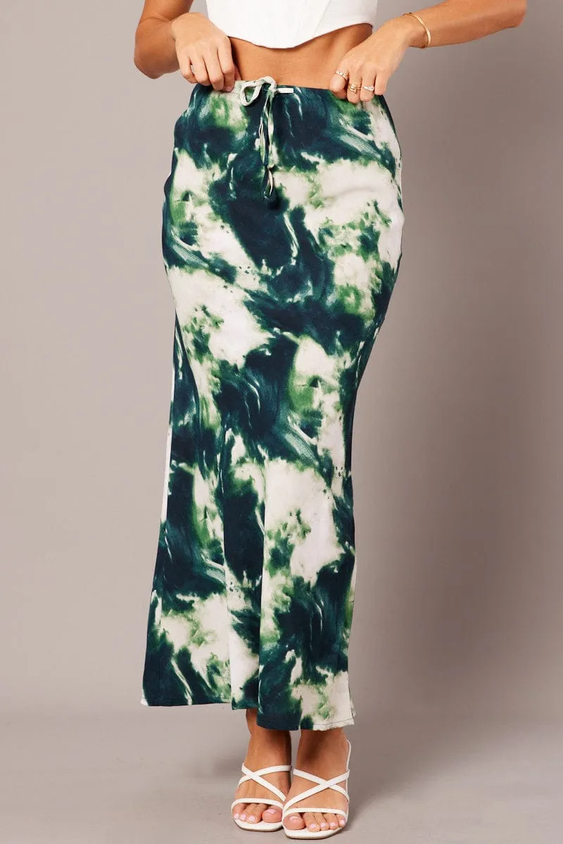 Green Abstract Slip Skirt Maxi Drawstring Waist sold by Ally Fashion product image thumbnail 3