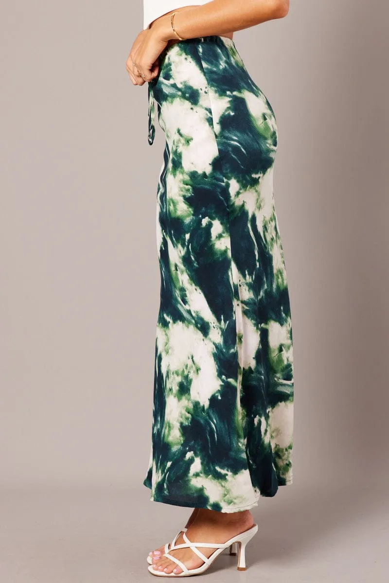 Green Abstract Slip Skirt Maxi Drawstring Waist sold by Ally Fashion product image thumbnail 4