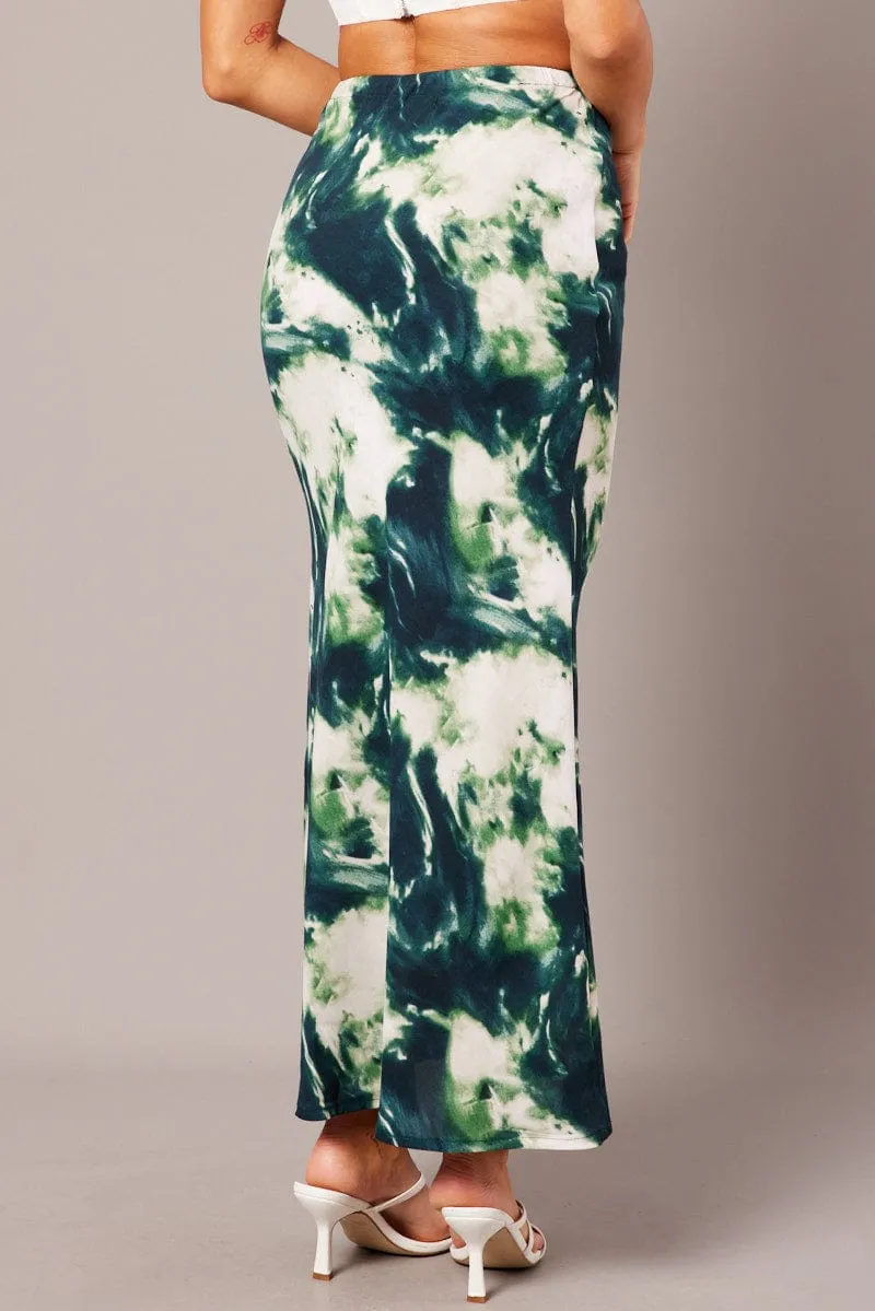 Green Abstract Slip Skirt Maxi Drawstring Waist sold by Ally Fashion product image thumbnail 5