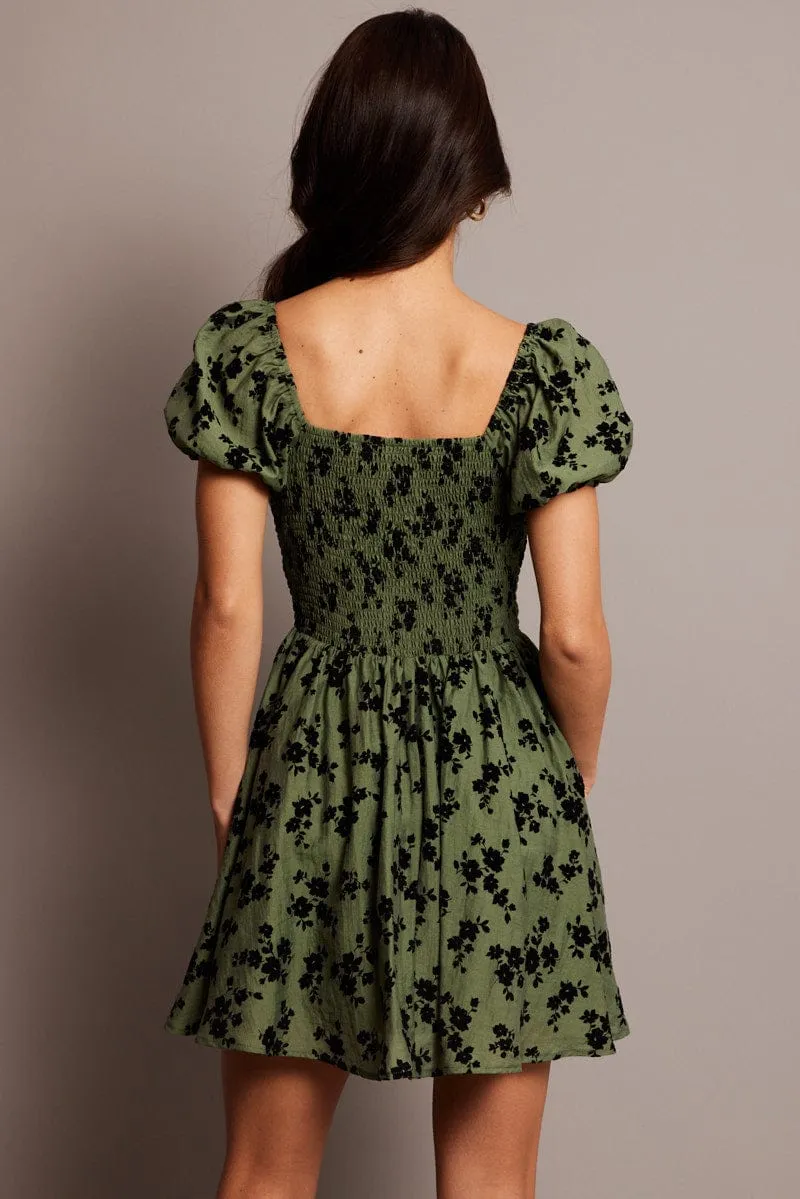 Green Ditsy Fit And Flare Dress Mini sold by Ally Fashion product image thumbnail 5