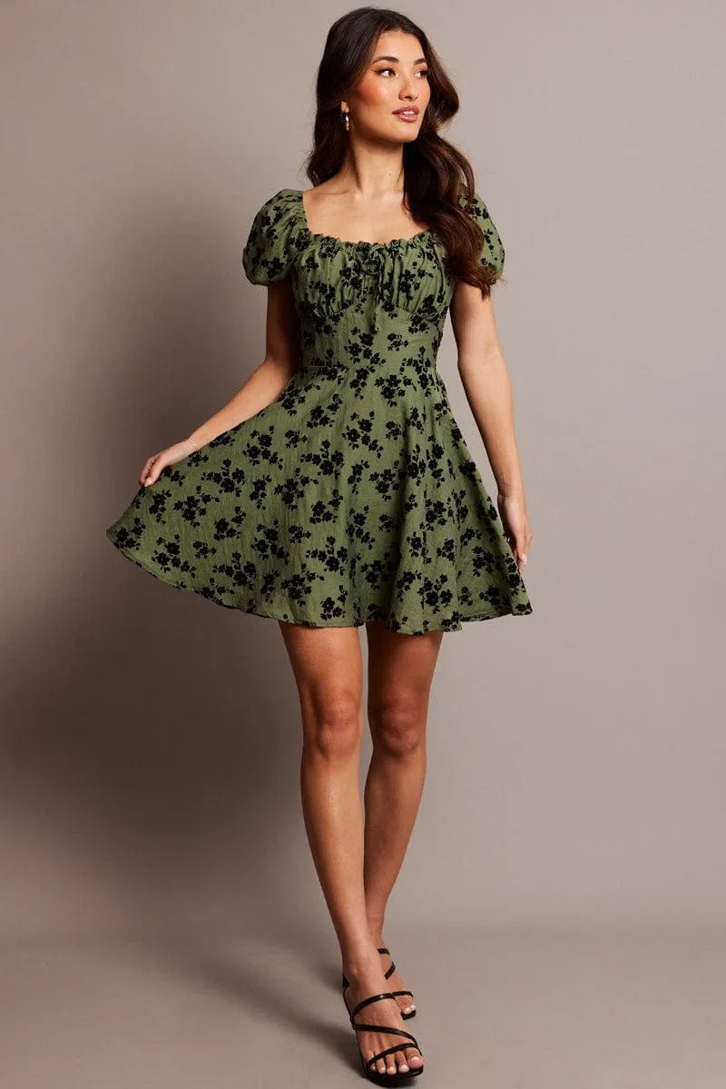 Green Ditsy Fit And Flare Dress Mini sold by Ally Fashion product image thumbnail 2