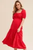 Red Midi Dress Short Sleeve Shirred sold by Ally Fashion
