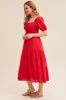Red Midi Dress Short Sleeve Shirred sold by Ally Fashion