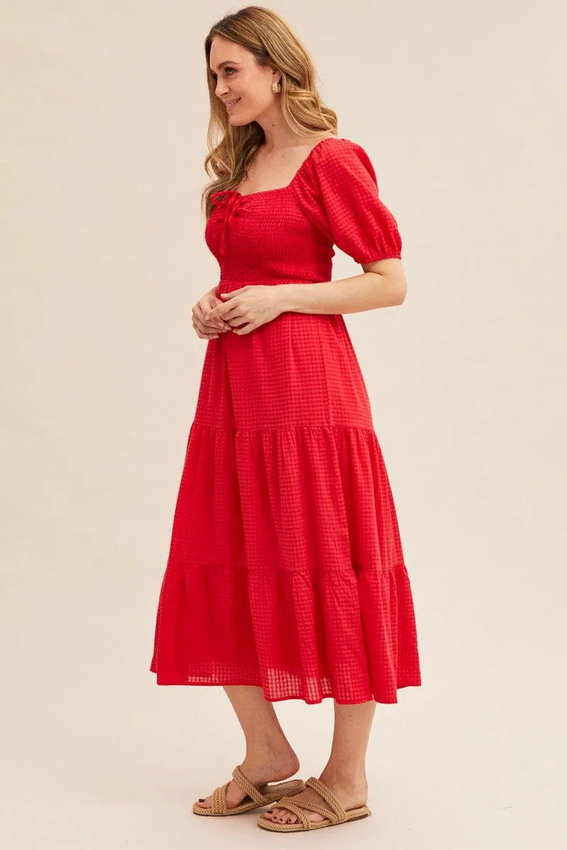 Red Midi Dress Short Sleeve Shirred sold by Ally Fashion product image thumbnail 4