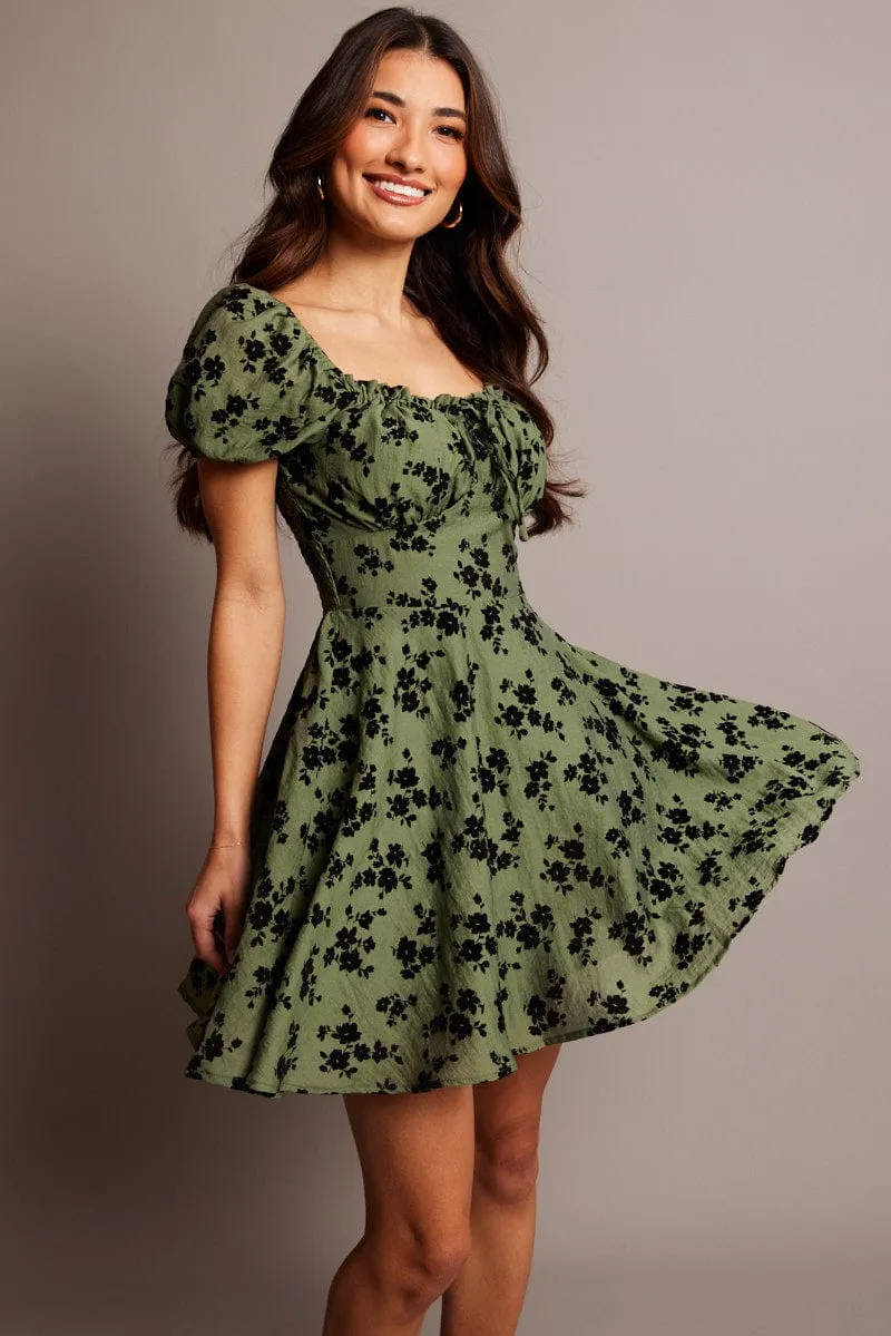 Green Ditsy Fit And Flare Dress Mini sold by Ally Fashion product image thumbnail 3