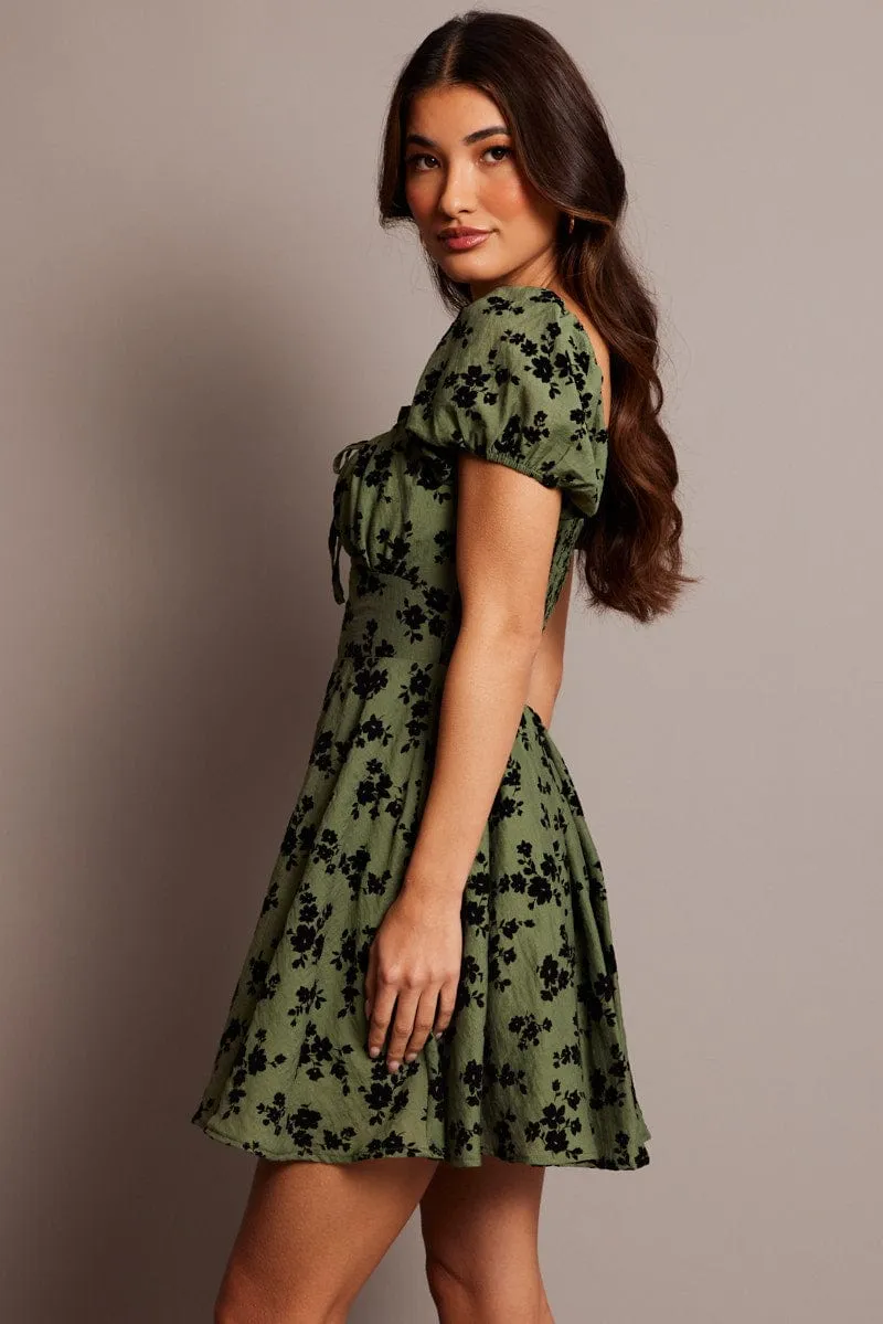 Green Ditsy Fit And Flare Dress Mini sold by Ally Fashion product image thumbnail 4